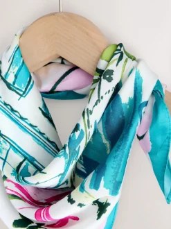 Blue Poolside Scene Satin Square Scarf