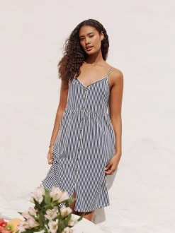 Blue Stripe Jersey Button Down Midi Dress