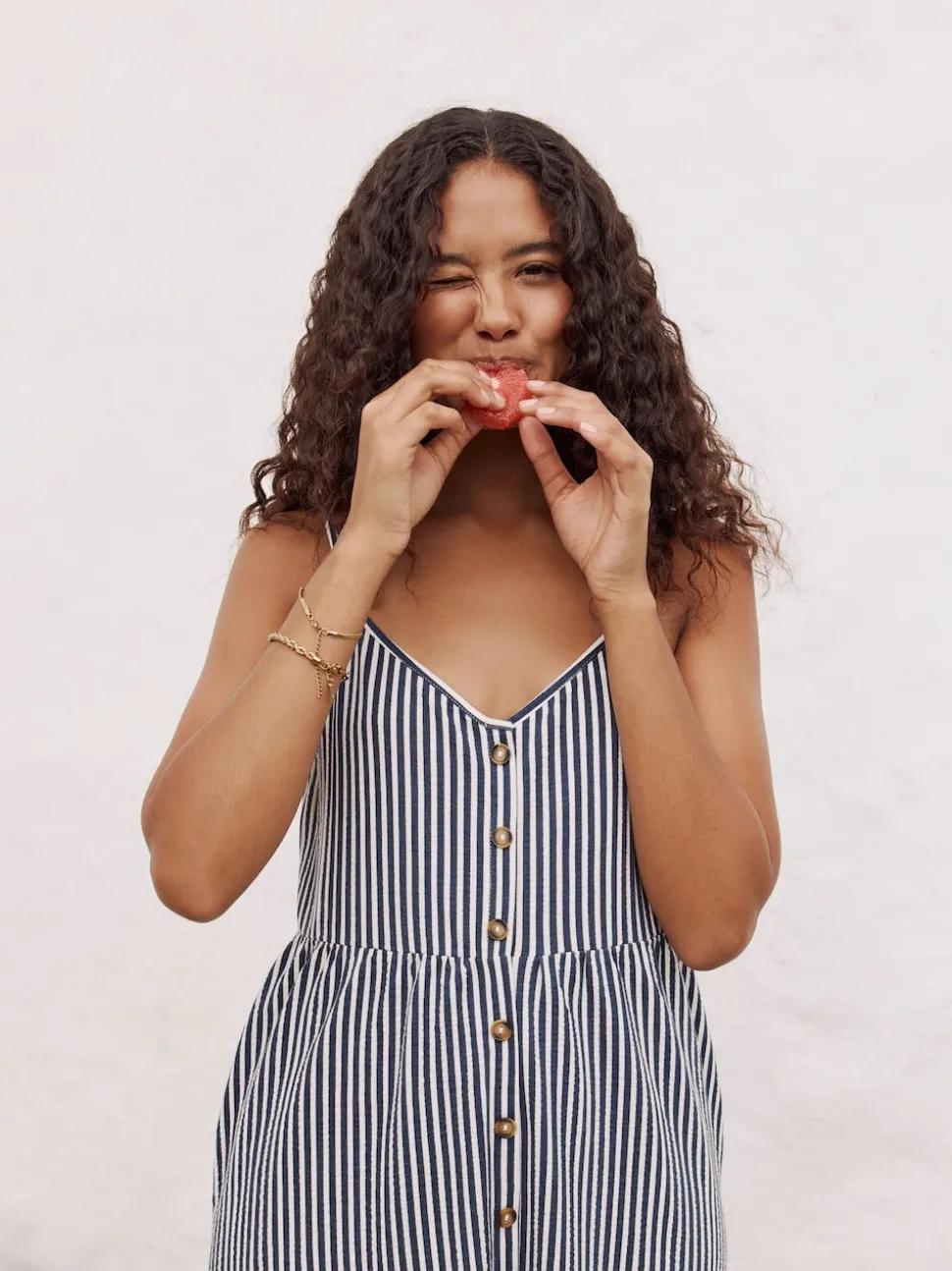 Blue Stripe Jersey Button Down Midi Dress
