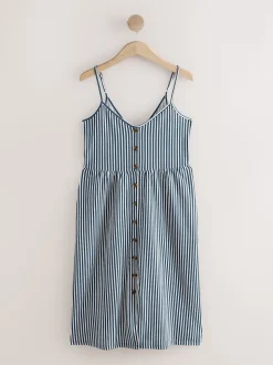 Blue Stripe Jersey Button Down Midi Dress