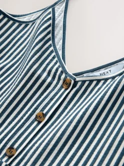 Blue Stripe Jersey Button Down Midi Dress