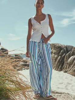 Blue Stripe Pull On Wide Leg Trousers