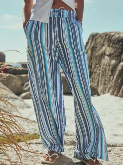 Blue Stripe Pull On Wide Leg Trousers