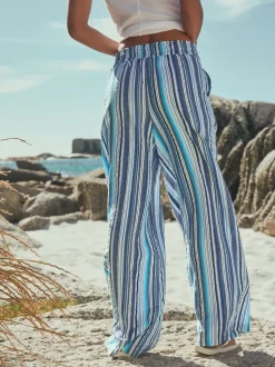 Blue Stripe Pull On Wide Leg Trousers