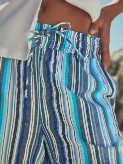 Blue Stripe Pull On Wide Leg Trousers