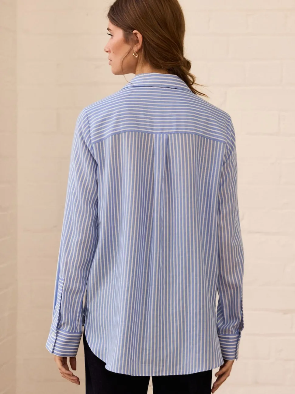 Blue Stripe Soft Relaxed Long Sleeve V Neck Shirt