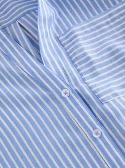 Blue Stripe Soft Relaxed Long Sleeve V Neck Shirt
