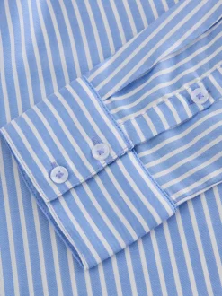 Blue Stripe Soft Relaxed Long Sleeve V Neck Shirt