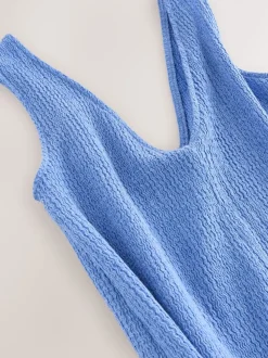 Blue Textured Jersey Slip Dress