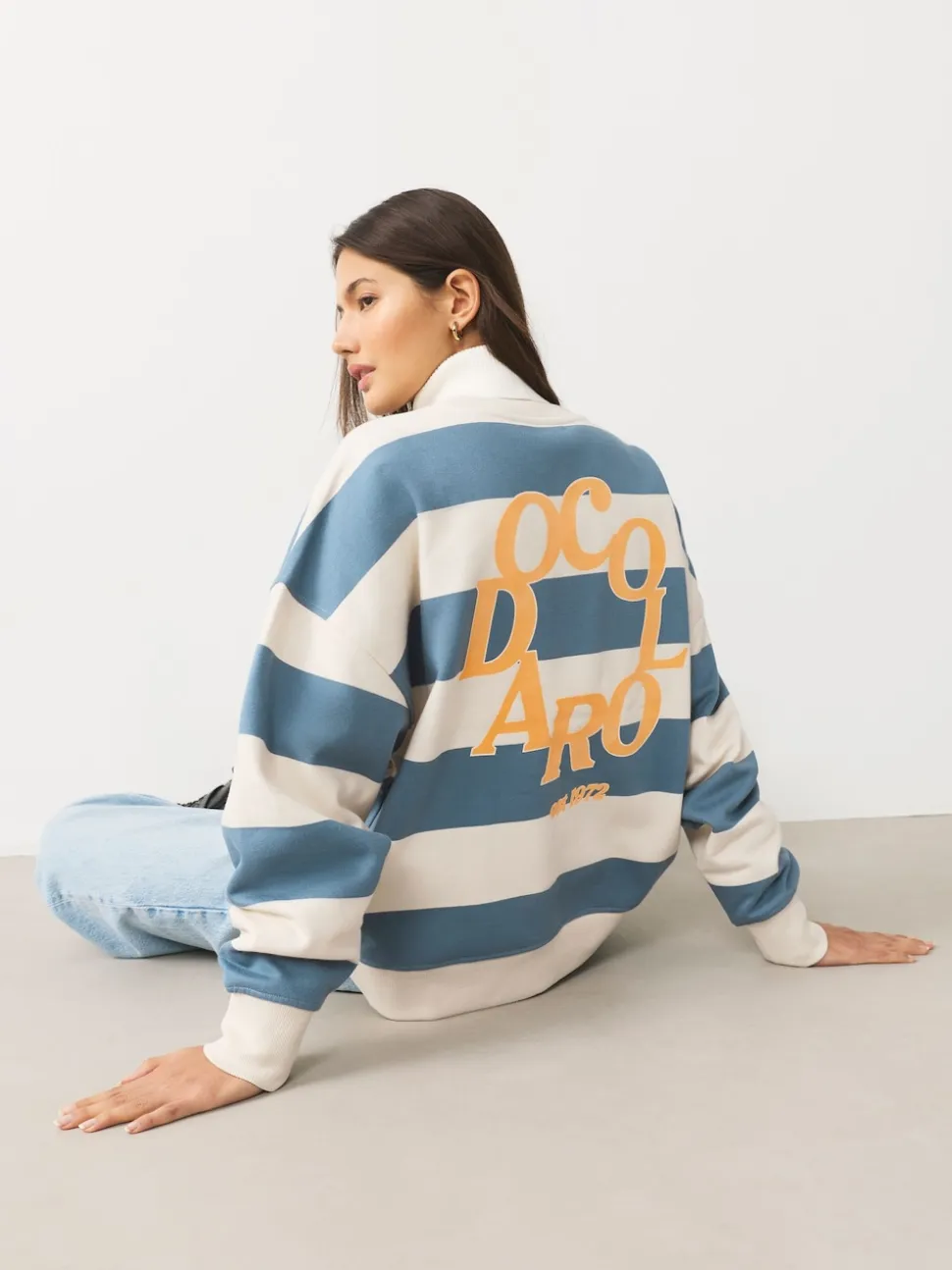 Blue/Ecru Striped Graphic 'Colarado' City Longsleeve Crewneck Sweatshirt