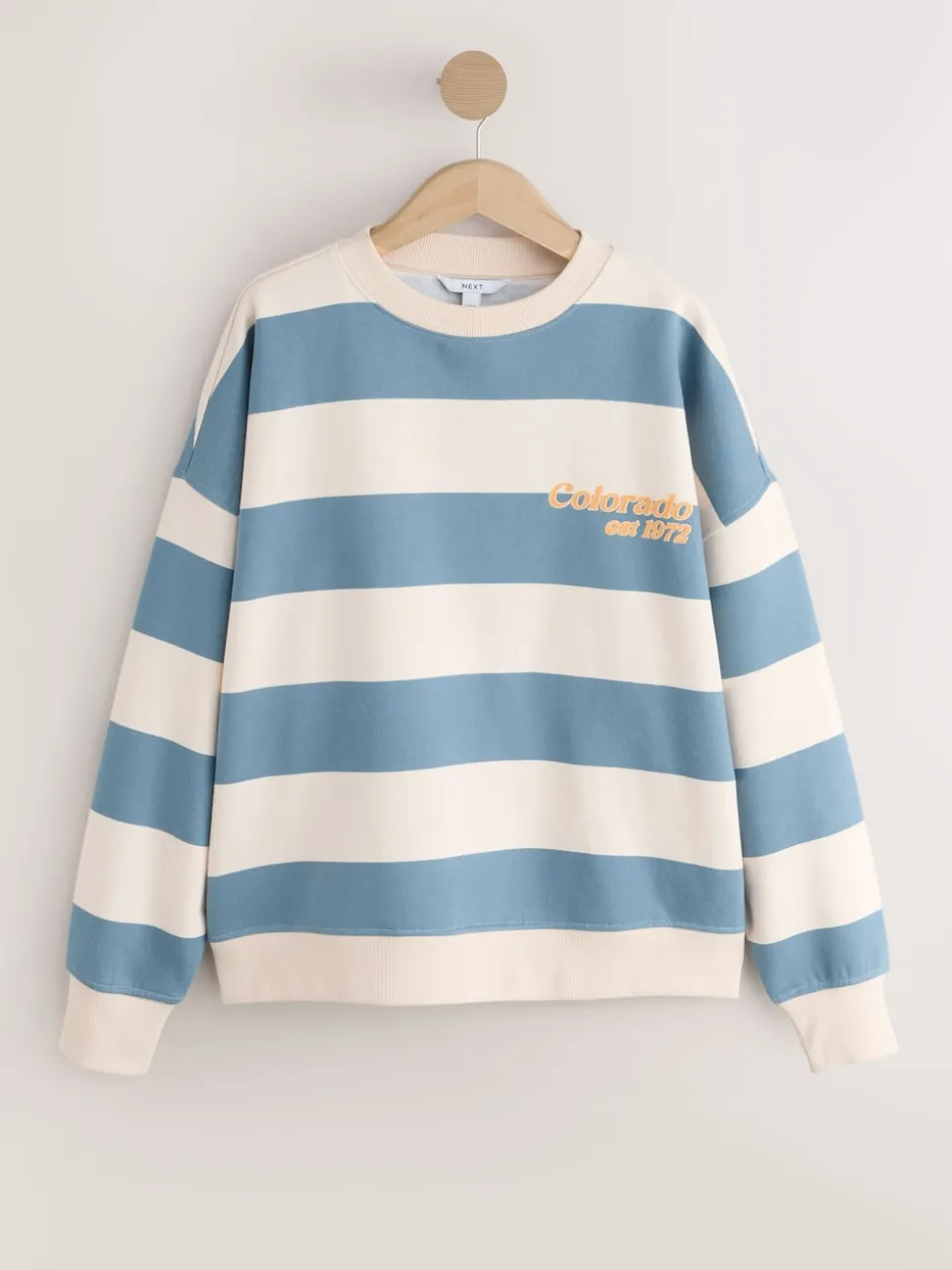 Blue/Ecru Striped Graphic 'Colarado' City Longsleeve Crewneck Sweatshirt