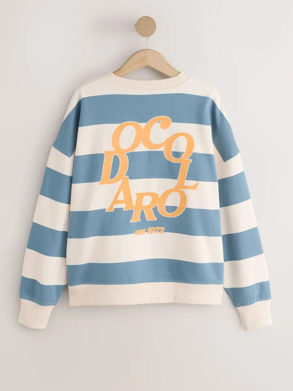 Blue/Ecru Striped Graphic 'Colarado' City Longsleeve Crewneck Sweatshirt