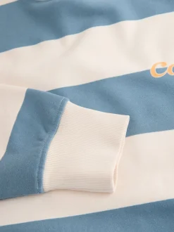 Blue/Ecru Striped Graphic 'Colarado' City Longsleeve Crewneck Sweatshirt