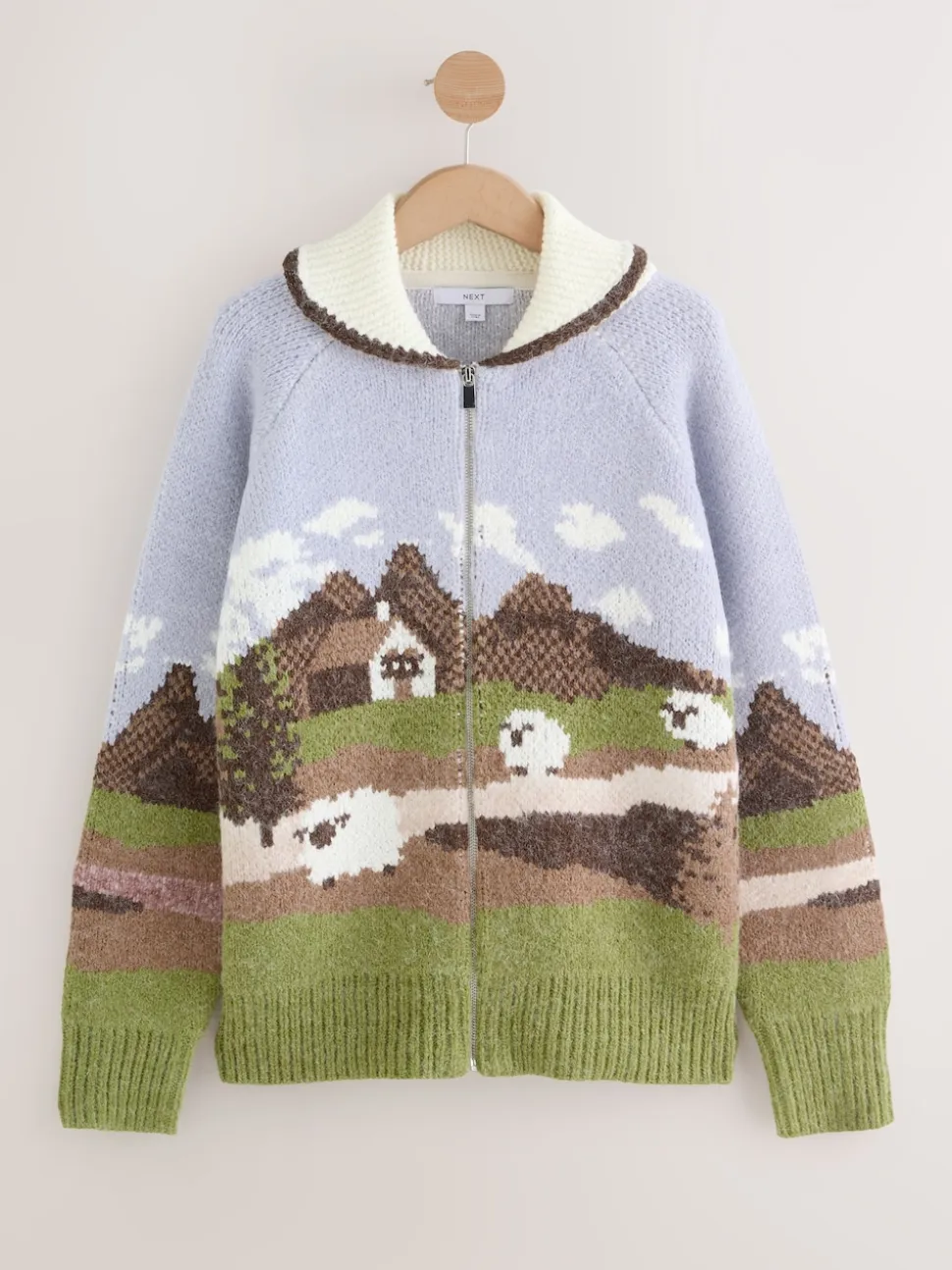 Blue/Green Landscape Scene Zip Cardigan