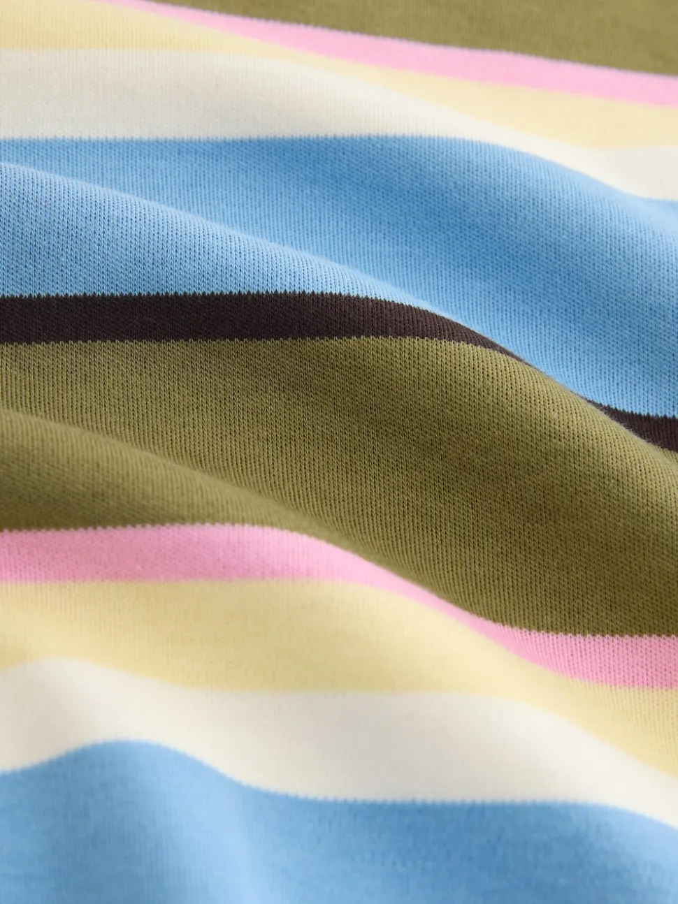 Blue/Green/Pink Striped Relaxed Boxy Elbow Length Crew Neck T-Shirt