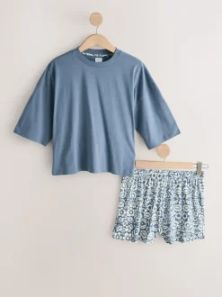 Blue/Grey/Pink Floral Short Set Pyjamas 3 Pack