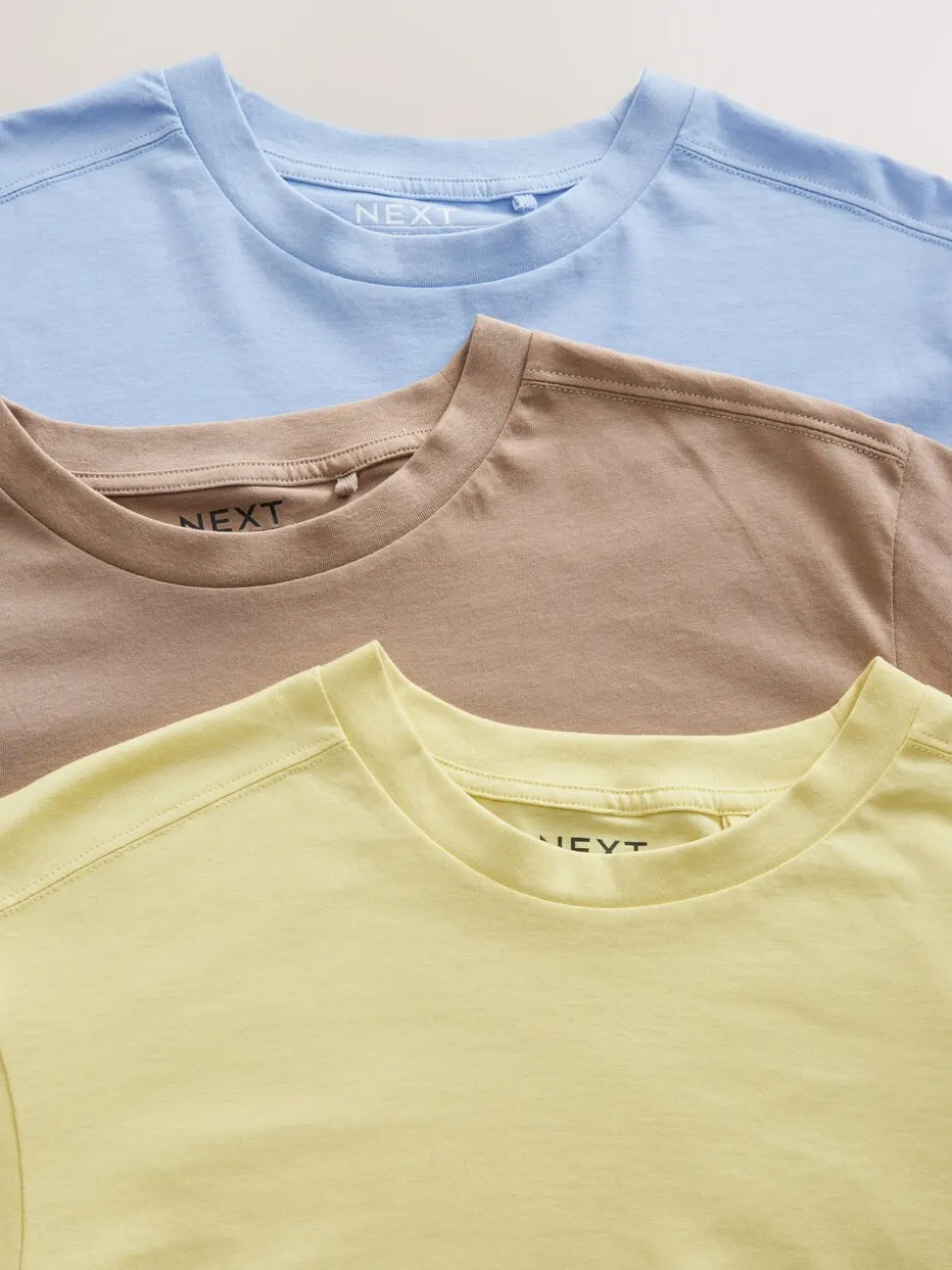 Blue/Lemon Yellow/Neutral Elbow Length Crew Neck 100% Cotton T-Shirts 3 Pack