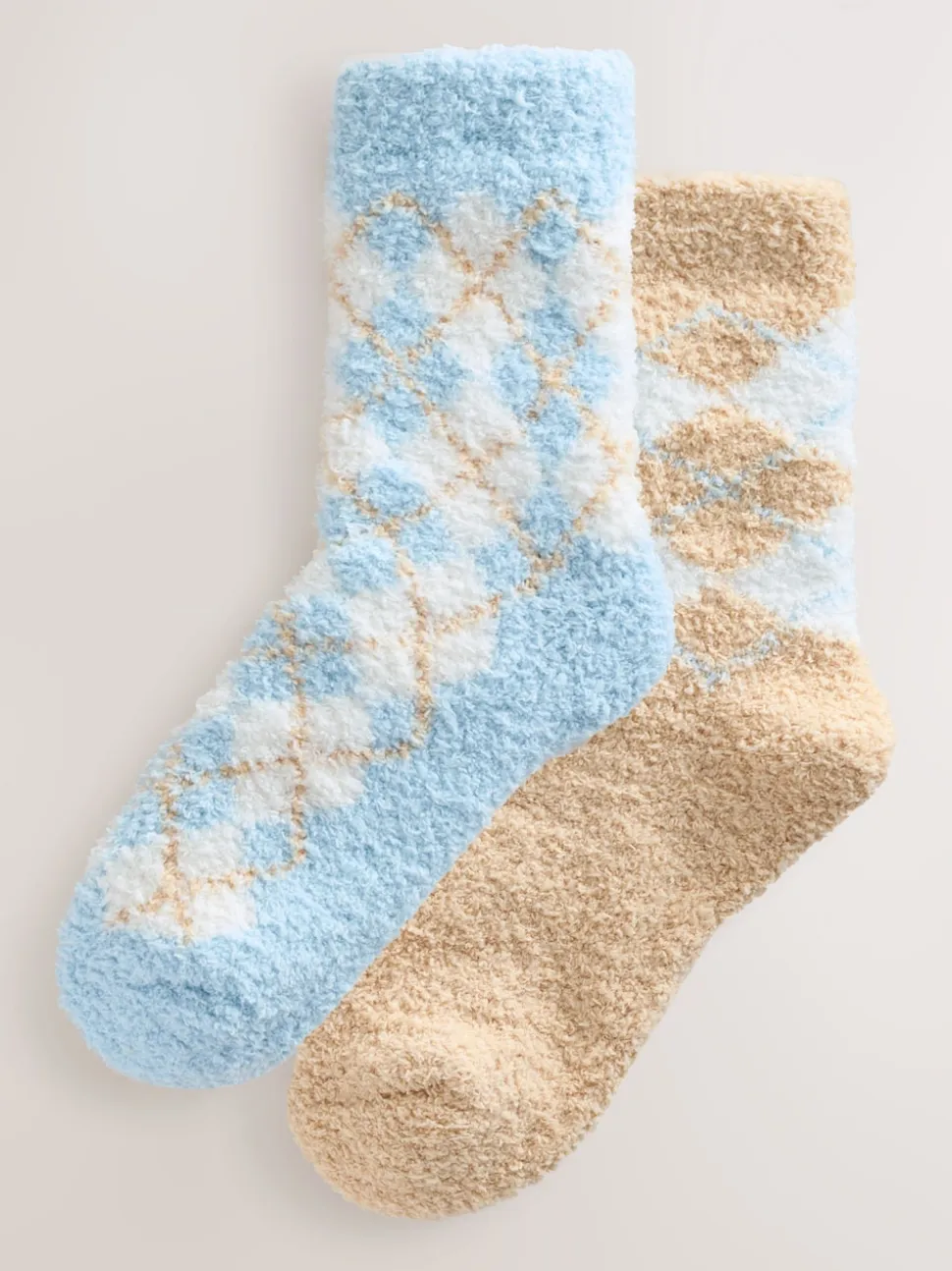 Blue/Neutral Argyle Cosy Ankle Socks 2 Pack