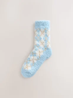 Blue/Neutral Argyle Cosy Ankle Socks 2 Pack