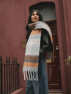 Blue/Orange Heavyweight Brushed Blanket Scarf