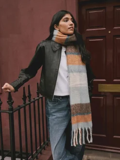 Blue/Orange Heavyweight Brushed Blanket Scarf