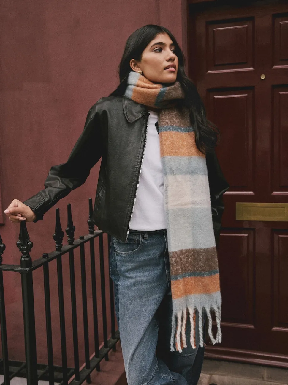 Blue/Orange Heavyweight Brushed Blanket Scarf