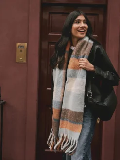 Blue/Orange Heavyweight Brushed Blanket Scarf