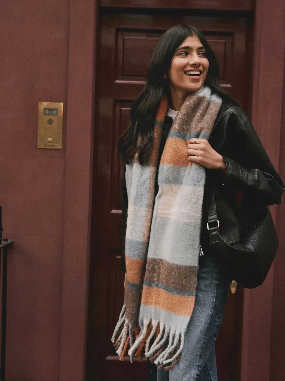 Blue/Orange Heavyweight Brushed Blanket Scarf