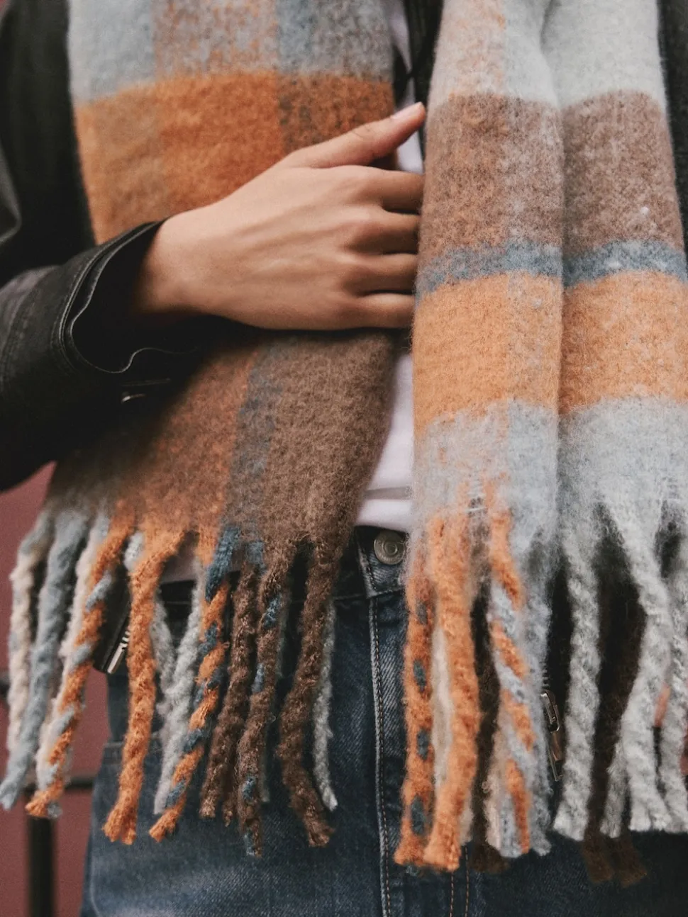 Blue/Orange Heavyweight Brushed Blanket Scarf