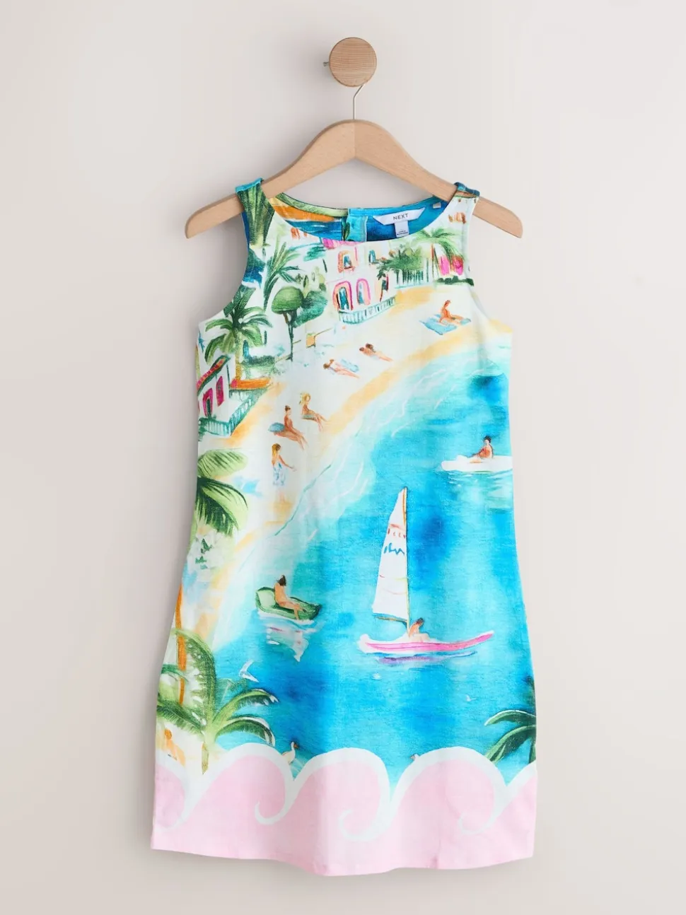 Blue/Pink Scenic Print Jersey Shift Dress