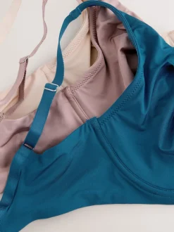 Blue/Pink/Cream Non Pad Full Cup DD+ Microfibre Smoothing Ultimate Comfort T-Shirt Bras 3 Pack
