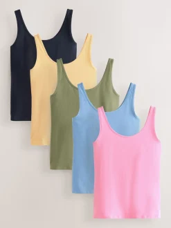 Blue/Pink/Sage/Oatmeal/Black Thick Strap Vests 5 Pack