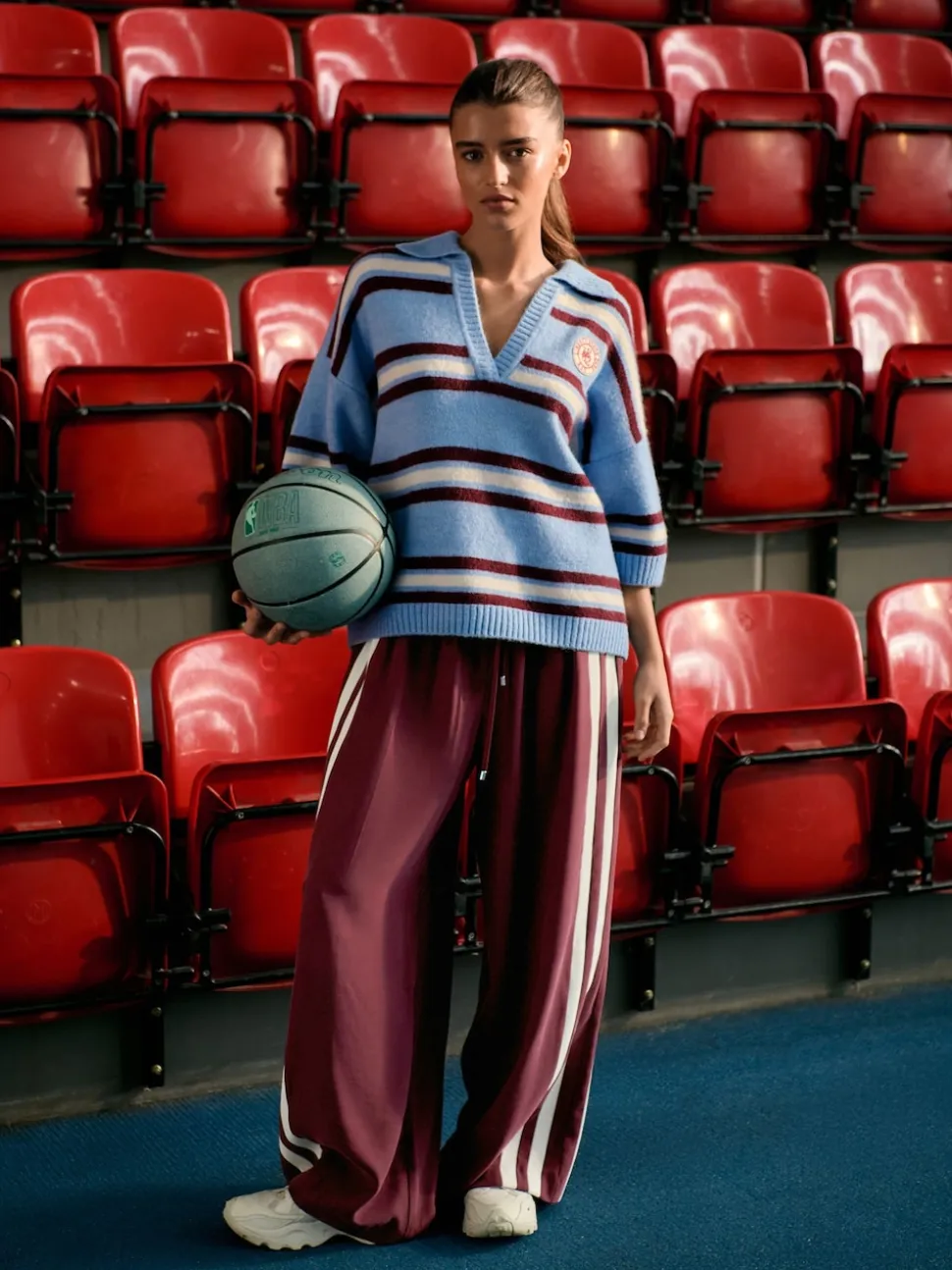Blue/Red Stripe Open Collar Polo Half Sleeve Jumper With Wool