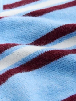 Blue/Red Stripe Open Collar Polo Half Sleeve Jumper With Wool