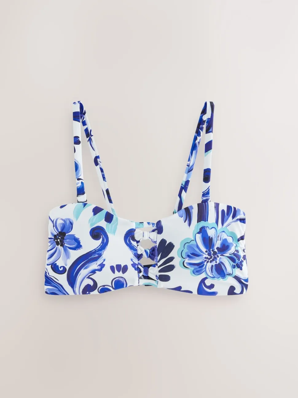 Blue/White Flora Non Wired Bandeau Bikini Top