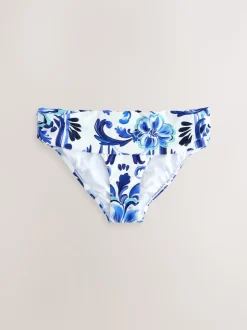 Blue/White Flora Roll Top Bikini Bottoms