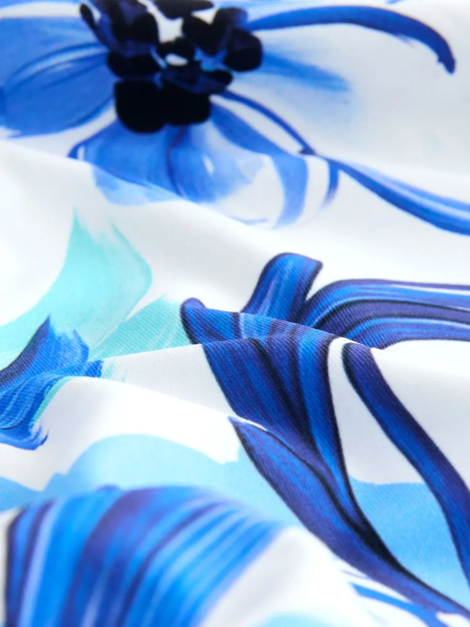 Blue/White Floral Bandeau Ruched Leg Tummy Control Shaping Swimsuit