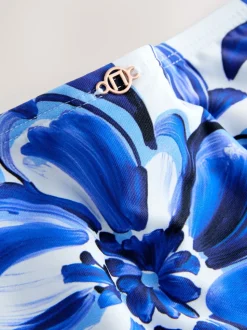 Blue/White Floral Tie Side Bikini Bottoms