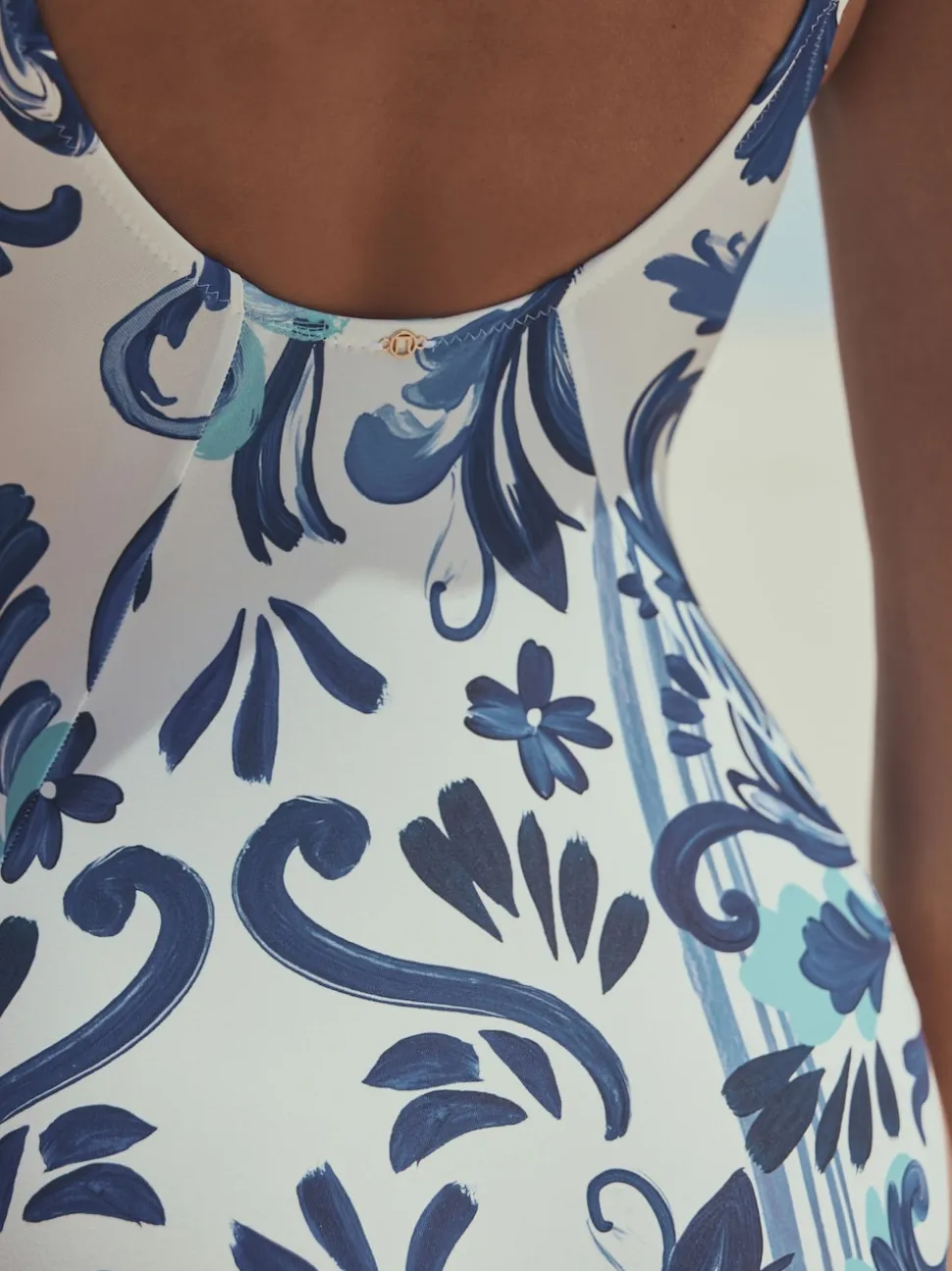Blue/White Floral Wrap Tummy Control Swimsuit