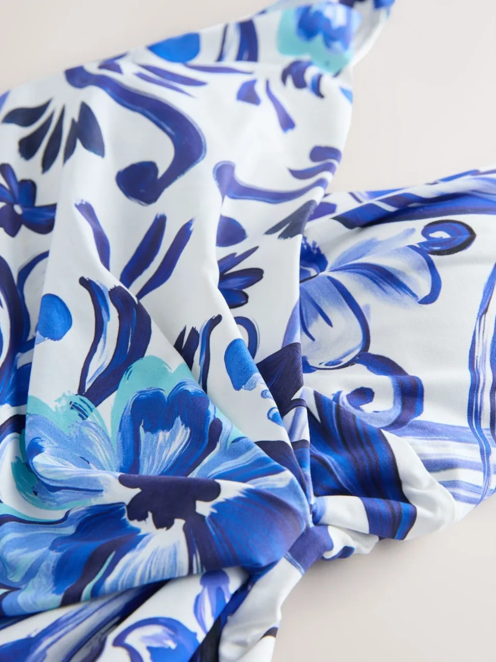 Blue/White Floral Wrap Tummy Control Swimsuit