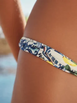 Blue/White Porcelain Sardine Print Tanga Bikini Bottoms