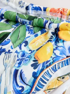 Blue/White Porcelain Sardine Print Tanga Bikini Bottoms