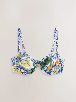 Blue/White Sardine Print Non Padded Wired Bikini Top