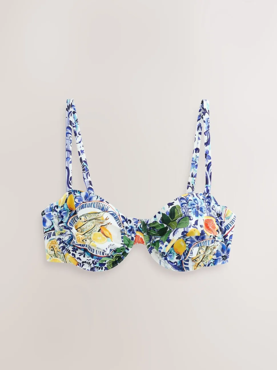 Blue/White Sardine Print Non Padded Wired Bikini Top