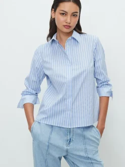 Blue/White Stripe Fitted Stretch Essential Long Sleeve Shirt