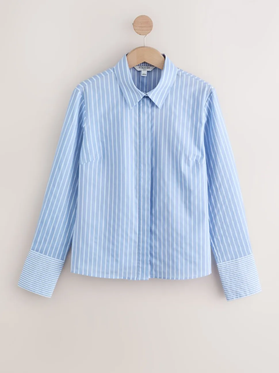 Blue/White Stripe Fitted Stretch Essential Long Sleeve Shirt