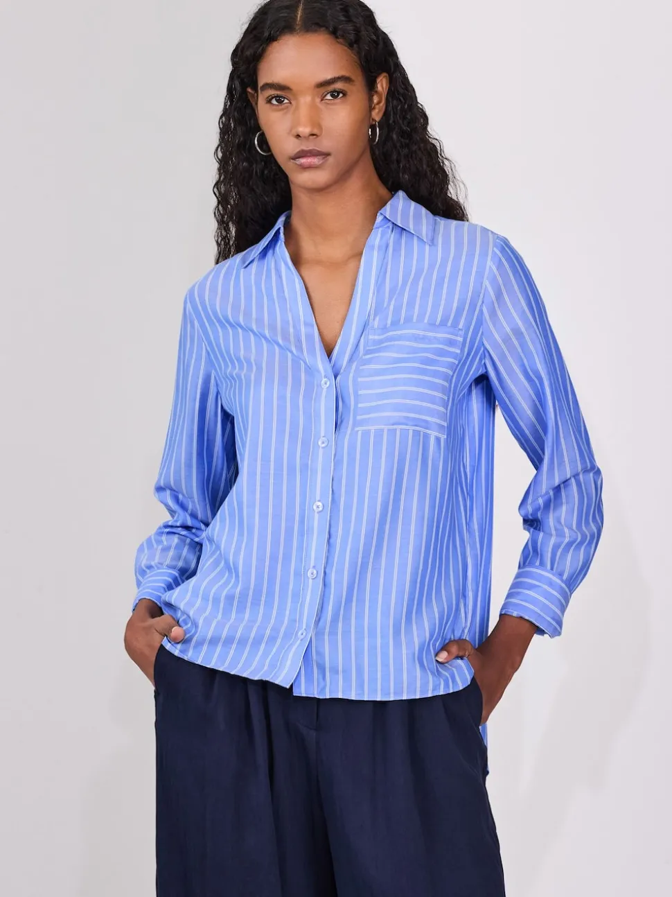 Blue/White Stripe Soft Relaxed Long Sleeve Shirt