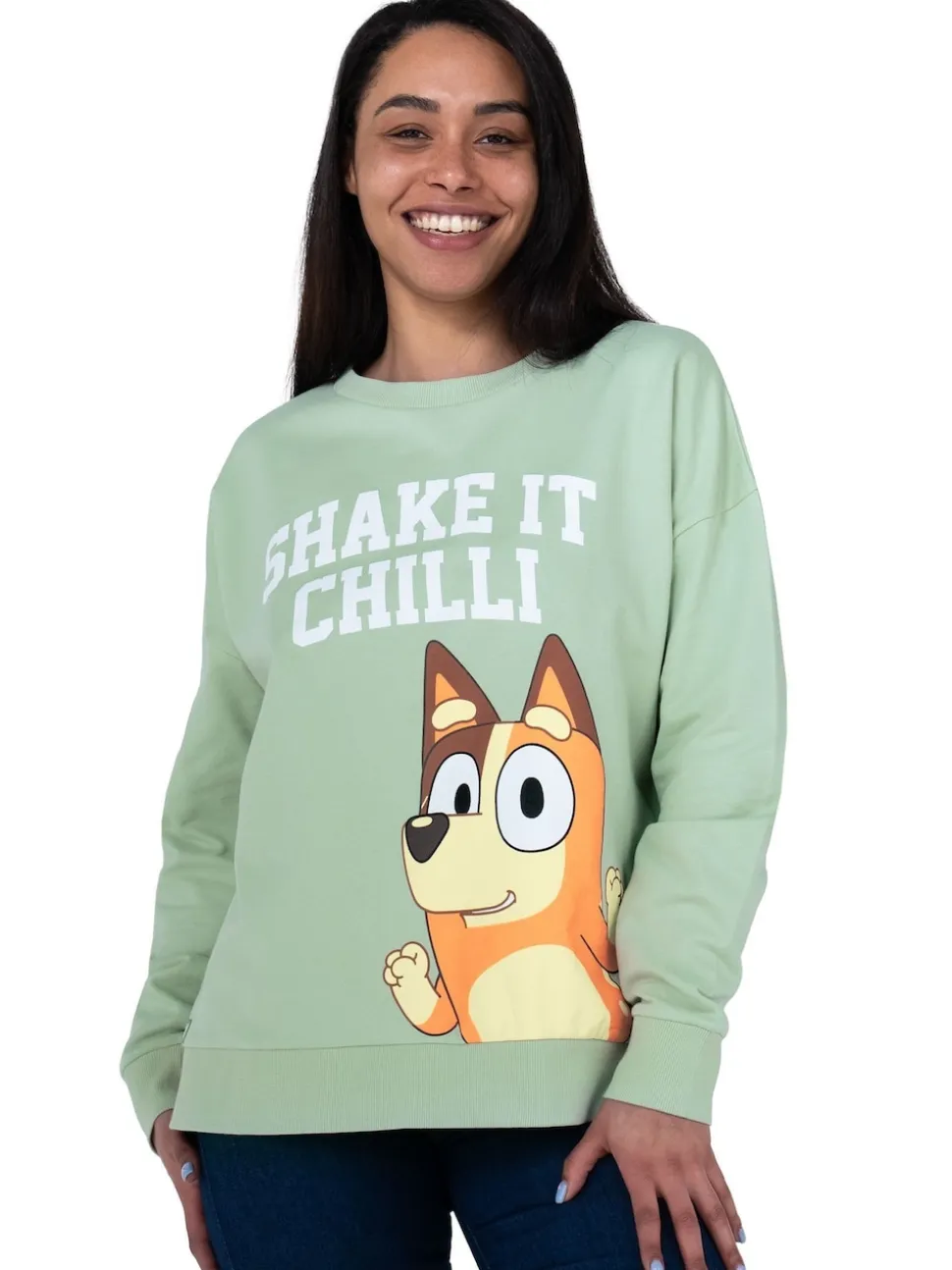Bluey Green Character Ladies Chilli Sweatshirt