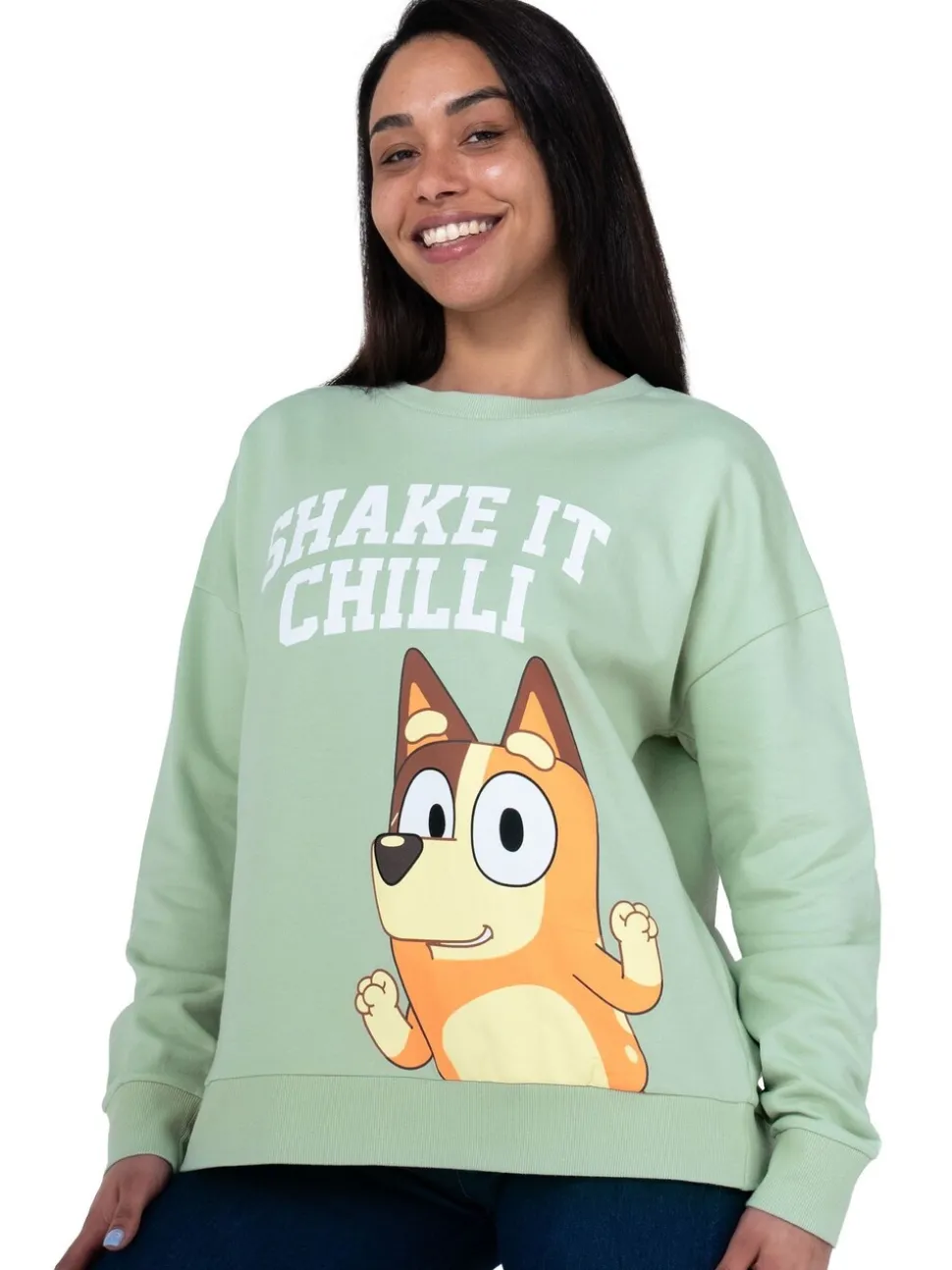 Bluey Green Character Ladies Chilli Sweatshirt