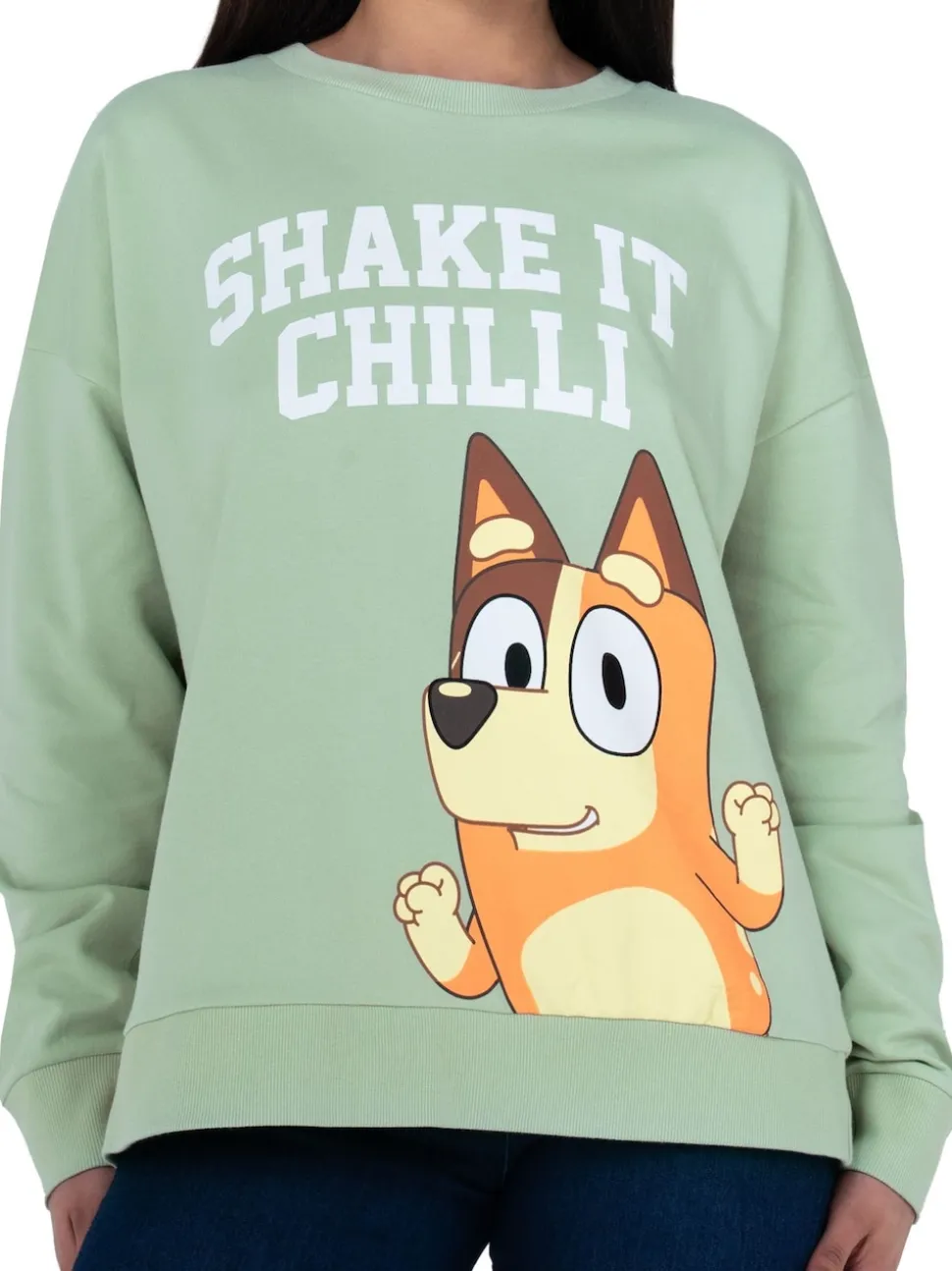 Bluey Green Character Ladies Chilli Sweatshirt